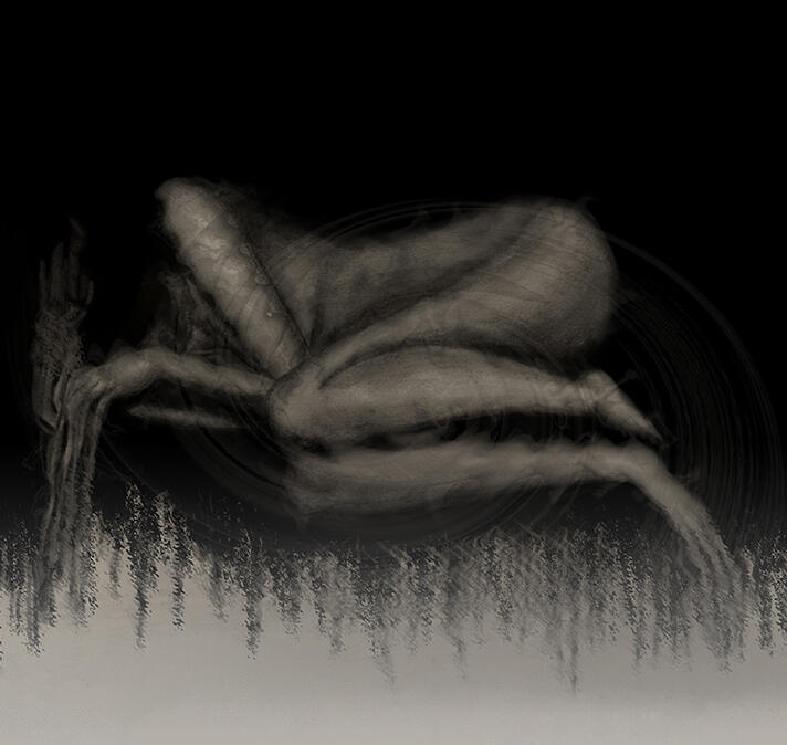 "Demoralized", arte de Sofia Román sobre episodio bipolar depresivo y catatonia.